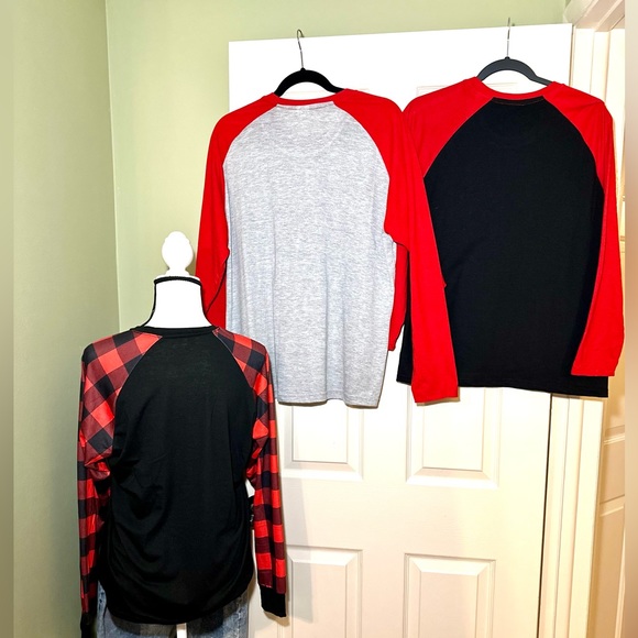 Raglan Red Sleeve Funny Reindeer Graphic Print Crew Neck T-shirt🦌 - Picture 9 of 11